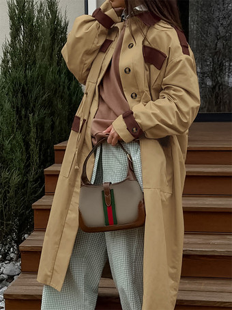 Barn カラーブロック レディース ロングトレンチコート - ユーティリティ ドローストリングウエスト ロングラインフィット - サファリスタイル 春のカジュアルアウター 2026