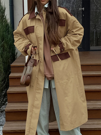 Barn カラーブロック レディース ロングトレンチコート - ユーティリティ ドローストリングウエスト ロングラインフィット - サファリスタイル 春のカジュアルアウター 2026
