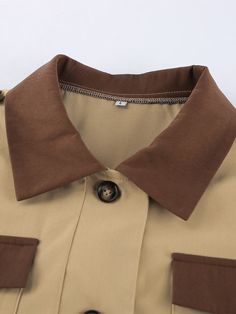 Barn カラーブロック レディース ロングトレンチコート - ユーティリティ ドローストリングウエスト ロングラインフィット - サファリスタイル 春のカジュアルアウター 2026