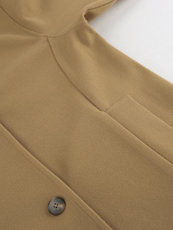 キャメルダブルブレストレディースピーコート - ミニマルなノッチドラペル、ボックスシルエット - 2026年春のさりげないラグジュアリーストリートウェア