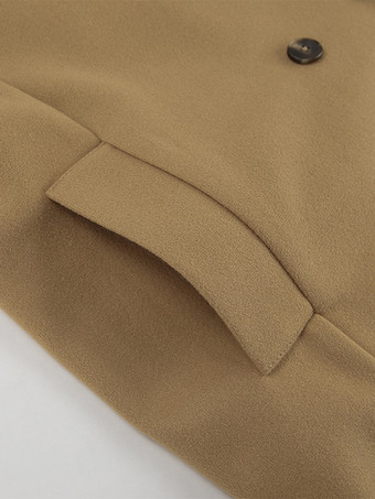 キャメルダブルブレストレディースピーコート - ミニマルなノッチドラペル、ボックスシルエット - 2026年春のさりげないラグジュアリーストリートウェア