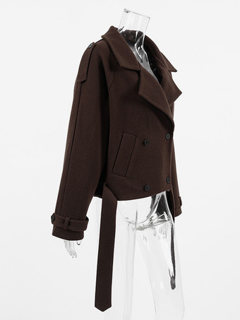 ダブルブレスト レディース ショートジャケット - シックなベルト付きクロップド丈 - 2026年春のカジュアルストリートウェア クワイエットラグジュアリー