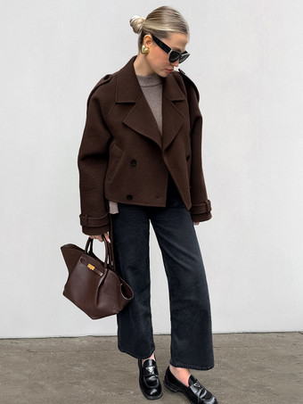 ダブルブレスト レディース ショートジャケット - シックなベルト付きクロップド丈 - 2026年春のカジュアルストリートウェア クワイエットラグジュアリー