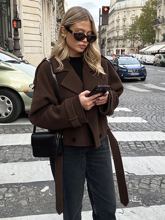 ダブルブレスト レディース ショートジャケット - シックなベルト付きクロップド丈 - 2026年春のカジュアルストリートウェア クワイエットラグジュアリー