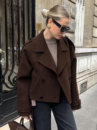 ダブルブレスト レディース ショートジャケット - シックなベルト付きクロップド丈 - 2026年春のカジュアルストリートウェア クワイエットラグジュアリー