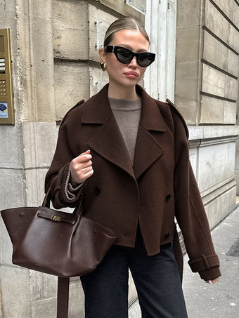 ダブルブレスト レディース ショートジャケット - シックなベルト付きクロップド丈 - 2026年春のカジュアルストリートウェア クワイエットラグジュアリー