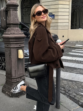 ダブルブレスト レディース ショートジャケット - シックなベルト付きクロップド丈 - 2026年春のカジュアルストリートウェア クワイエットラグジュアリー