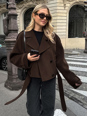 ダブルブレスト レディース ショートジャケット - シックなベルト付きクロップド丈 - 2026年春のカジュアルストリートウェア クワイエットラグジュアリー