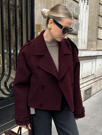 ダブルブレスト レディース ショートジャケット - シックなベルト付きクロップド丈 - 2026年春のカジュアルストリートウェア クワイエットラグジュアリー