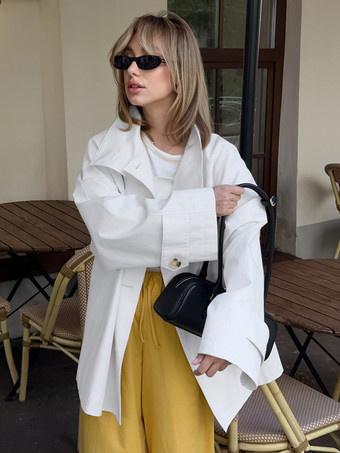 コットン混紡レディーストレンチジャケット - ミニマルなダブルブレスト、ワイドスリーブ、オーバーサイズフィット - 2026年春のカジュアルストリートウェア