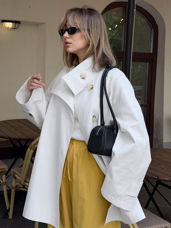 コットン混紡レディーストレンチジャケット - ミニマルなダブルブレスト、ワイドスリーブ、オーバーサイズフィット - 2026年春のカジュアルストリートウェア