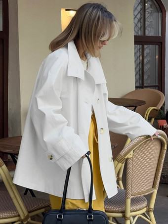 コットン混紡レディーストレンチジャケット - ミニマルなダブルブレスト、ワイドスリーブ、オーバーサイズフィット - 2026年春のカジュアルストリートウェア