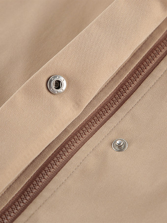 カーキ色のスタンドカラーのレディースウィンドブレーカージャケット - シックなドローストリングウエストのゆったりとしたフィット感 - 実用的なカーゴスタイル 2026年春のストリートウェア