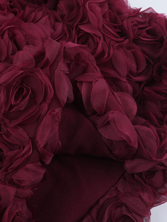 3Dローズペタルヘムバーガンディレディースミニドレス - スカーフ付きロマンティックボディコンドレス - コケットな美学サマーパーティー衣装2026