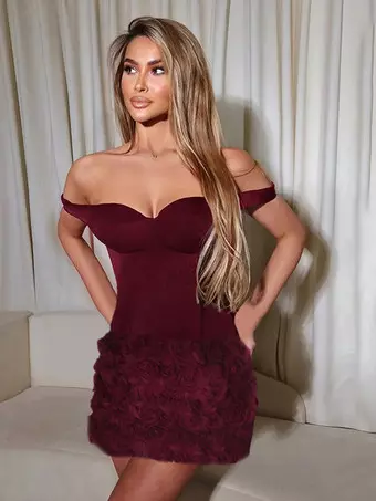 burgundy bodycon dress outfit Zolique Women's Faux Pearl Decor High Slit Burgundy Bodycon Dress,Autumn Elegant Dining French Chic Long Maxi Dress,Christmas Party Thanksgiving Outfit