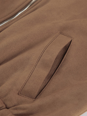 キャメルフェイクスエードレディースボンバージャケット - レトロジップアップ、伸縮性裾、リラックスフィット - 春のデイリーカジュアルストリートウェア 2026