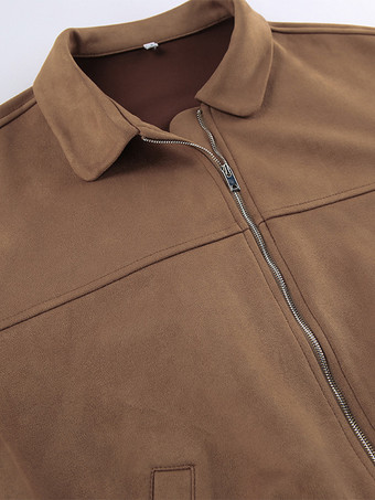 キャメルフェイクスエードレディースボンバージャケット - レトロジップアップ、伸縮性裾、リラックスフィット - 春のデイリーカジュアルストリートウェア 2026