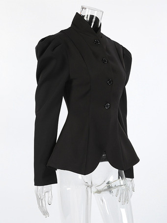 ヴィンテージ風ペプラムブレザー（レディース） - パフスリーブ、スタンドカラー、スリムフィットジャケット - シックな春のパーティアウター 2026