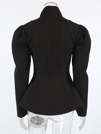 ヴィンテージ風ペプラムブレザー（レディース） - パフスリーブ、スタンドカラー、スリムフィットジャケット - シックな春のパーティアウター 2026