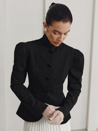 ヴィンテージ風ペプラムブレザー（レディース） - パフスリーブ、スタンドカラー、スリムフィットジャケット - シックな春のパーティアウター 2026