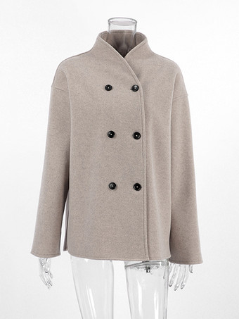 ダブルブレストのレディースショートコート - ミニマルなスタンドカラーのボックス型アウター - オールドマネー風の2026年春のストリートウェア