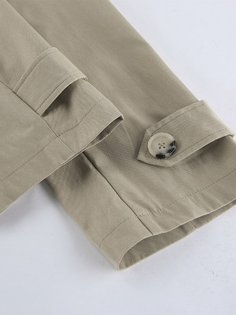 カーキ色のベルト付きウエストレディースショートトレンチコート - シックなダブルブレストジャケット - オールドマネー風春の装い 2026