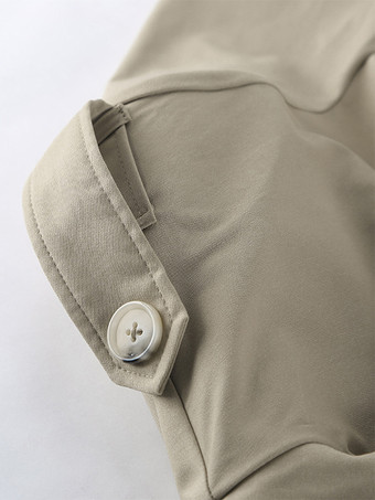 カーキ色のベルト付きウエストレディースショートトレンチコート - シックなダブルブレストジャケット - オールドマネー風春の装い 2026