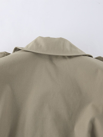 カーキ色のベルト付きウエストレディースショートトレンチコート - シックなダブルブレストジャケット - オールドマネー風春の装い 2026