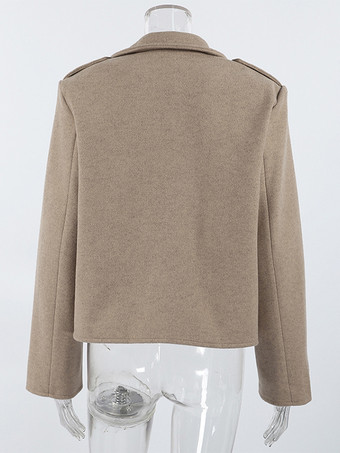 オートミールカラーのワイドラペルレディースショートブレザー - パッド入りショルダーボックスフィットジャケット - シックな春のストリートスタイル 2026