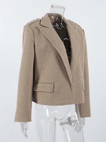 オートミールカラーのワイドラペルレディースショートブレザー - パッド入りショルダーボックスフィットジャケット - シックな春のストリートスタイル 2026