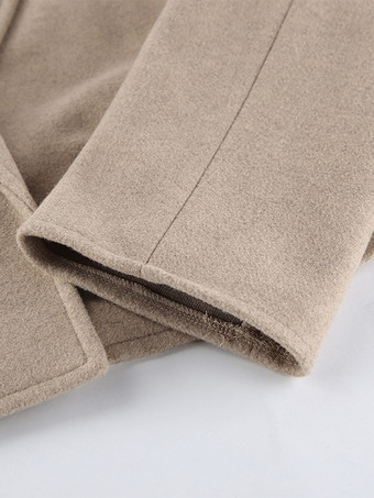 オートミールカラーのワイドラペルレディースショートブレザー - パッド入りショルダーボックスフィットジャケット - シックな春のストリートスタイル 2026