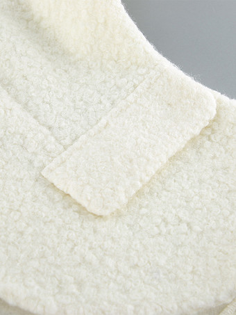 ホワイトブークレ素材のレディースショートジャケット - エレガントなVネック、パフスリーブ、スリムフィットのアウター - フレンチシックな春の装い 2026