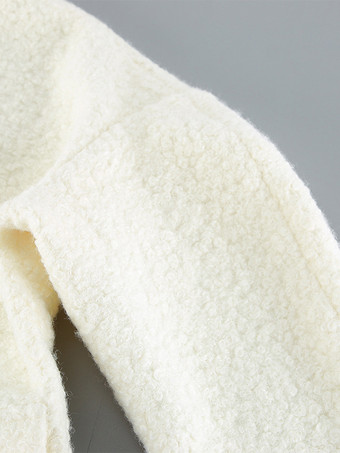 ホワイトブークレ素材のレディースショートジャケット - エレガントなVネック、パフスリーブ、スリムフィットのアウター - フレンチシックな春の装い 2026