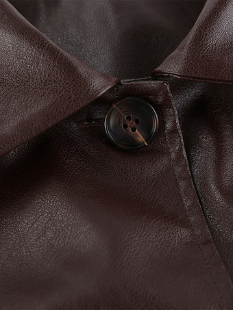 ブラウンのフェイクレザー製レディースクロップドジャケット - レトロなラペルボタンアップのボックスシルエットトップス - ストリートカジュアル春コーデ2026