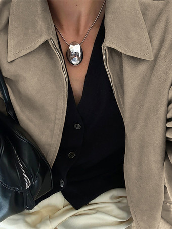 フェイクスエード レディース ボンバージャケット - レトロ ジップアップ ゴム裾 リラックスフィット - 春のカジュアル デイリーウェア 2026