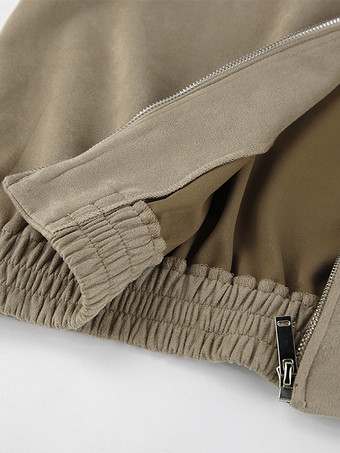 フェイクスエード レディース ボンバージャケット - レトロ ジップアップ ゴム裾 リラックスフィット - 春のカジュアル デイリーウェア 2026