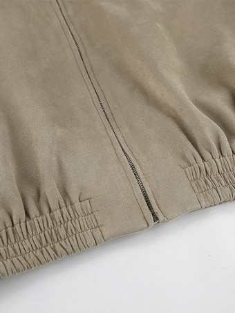 フェイクスエード レディース ボンバージャケット - レトロ ジップアップ ゴム裾 リラックスフィット - 春のカジュアル デイリーウェア 2026