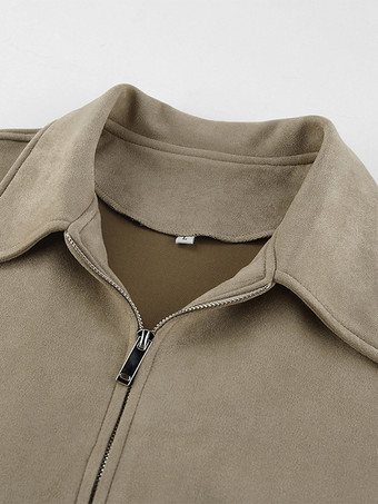 フェイクスエード レディース ボンバージャケット - レトロ ジップアップ ゴム裾 リラックスフィット - 春のカジュアル デイリーウェア 2026