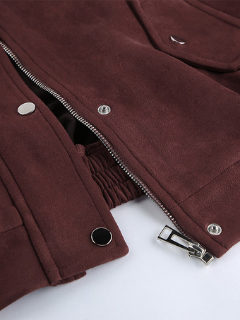 スエードドロップショルダーレディースクロップドジャケット - スタンドカラージップアップスリムフィット - ミニマリスト春カジュアルコーデ2026