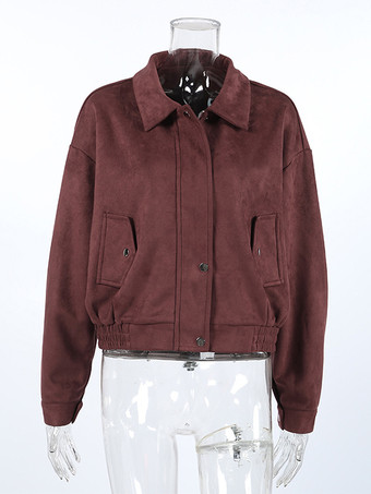 スエードドロップショルダーレディースクロップドジャケット - スタンドカラージップアップスリムフィット - ミニマリスト春カジュアルコーデ2026