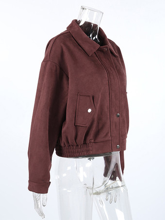 スエードドロップショルダーレディースクロップドジャケット - スタンドカラージップアップスリムフィット - ミニマリスト春カジュアルコーデ2026