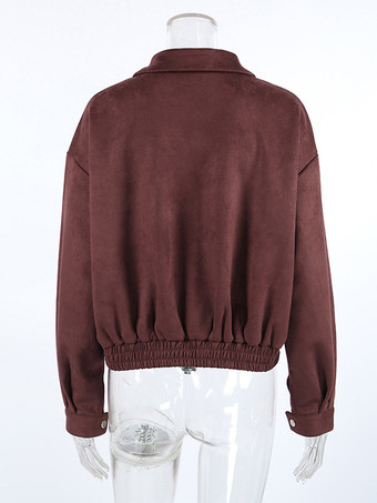 スエードドロップショルダーレディースクロップドジャケット - スタンドカラージップアップスリムフィット - ミニマリスト春カジュアルコーデ2026