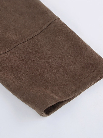 モカスエード レディース クロップドジャケット - ミニマルなジップアップ ポロカラー ボックスフィット - ストリートカジュアル 春のデイリーコーディネート 2026