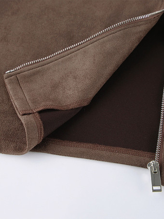 モカスエード レディース クロップドジャケット - ミニマルなジップアップ ポロカラー ボックスフィット - ストリートカジュアル 春のデイリーコーディネート 2026