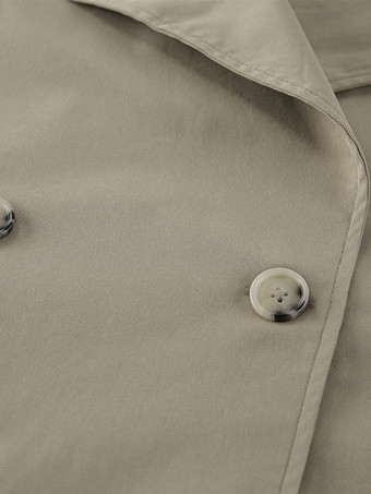 カーキ色のベルト付きウエストレディースショートトレンチコート - シックなダブルブレストジャケット - オールドマネー風春の装い 2026