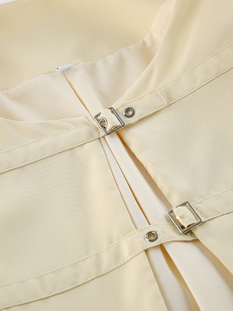 バターイエローのレディースクロップドブレザー - エレガントなバックルフロントラウンドネックジャケット - スリムフィットデートナイトコーデ2026