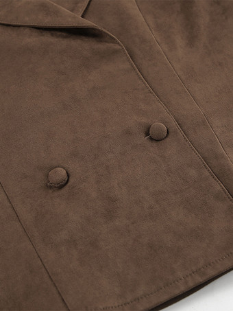 ブラウン スエード レディース クロップド ブレザー - レトロ ラペル ベルト付きウエスト レギュラーフィット ジャケット - ヴィンテージ スプリング デイリー アウトフィット 2026