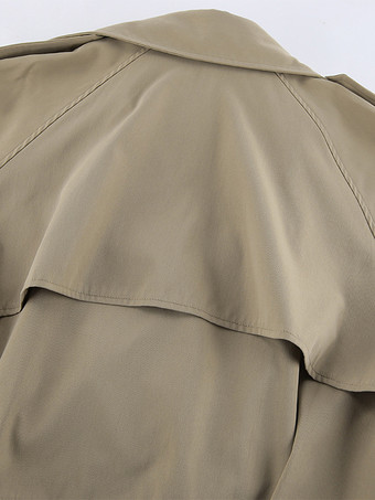 クロップド丈カーキレディーストレンチジャケット - ランタンスリーブラペルショートウィンドブレーカー - カジュアルストリートウェア春のアウターウェア2026