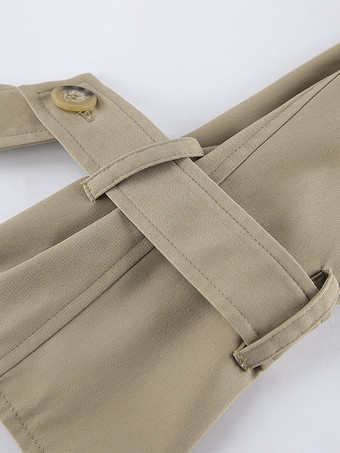 クロップド丈カーキレディーストレンチジャケット - ランタンスリーブラペルショートウィンドブレーカー - カジュアルストリートウェア春のアウターウェア2026