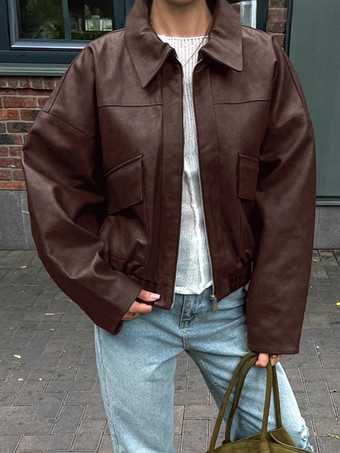 フェイクレザー レディース バイカージャケット - レトロなオーバーサイズ ラペルカラー モトコート - ヴィンテージ ジップアップ ストリートウェア 春のコーディネート 2026